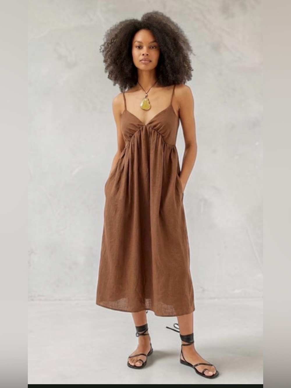 Urban Renewal Brown Linen Blend Smocked Midi Dress Size Medium NWT